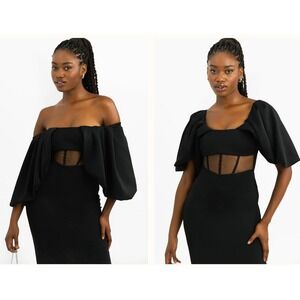 ASOS Off‎ Shoulder Draped Corset Mesh Midi Dress Black 14 Vamp Goth Witchy City